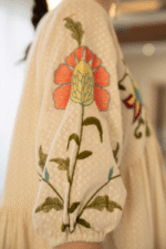 White summer dress with Peach floral embroidery - Image 6