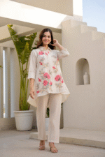 White coord set with pink florals - Image 2