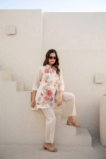 White coord set with pink florals - Image 3