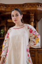 White coord set with floral embriodery - Image 2