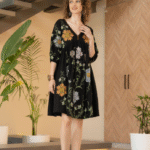Black summer dress with orange floral embroidery