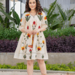 White summer dress with shoe pattern embroidery