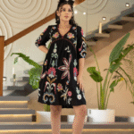 Black dress with multicolored embroidery