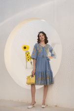 Blue summer dress with yellow florals