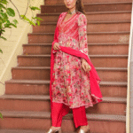 Pink suit with mirror work