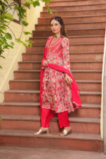 Pink suit with mirror work