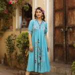 Sky Blue long dress with embroidery