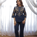 Blue coord set with embroidery