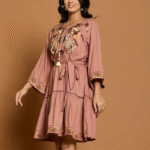 Brown summer dress with embroidery