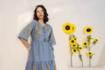 Blue summer dress with yellow florals - Image 2