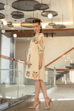 White summer dress with Peach floral embroidery - Image 4