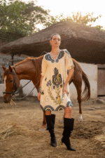 White summer dress with blue bees embriodery - Image 3