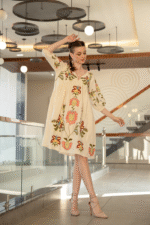 White summer dress with Peach floral embroidery - Image 5