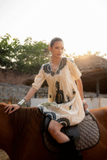 White summer dress with blue bees embriodery - Image 4