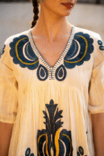 White summer dress with blue bees embriodery - Image 5