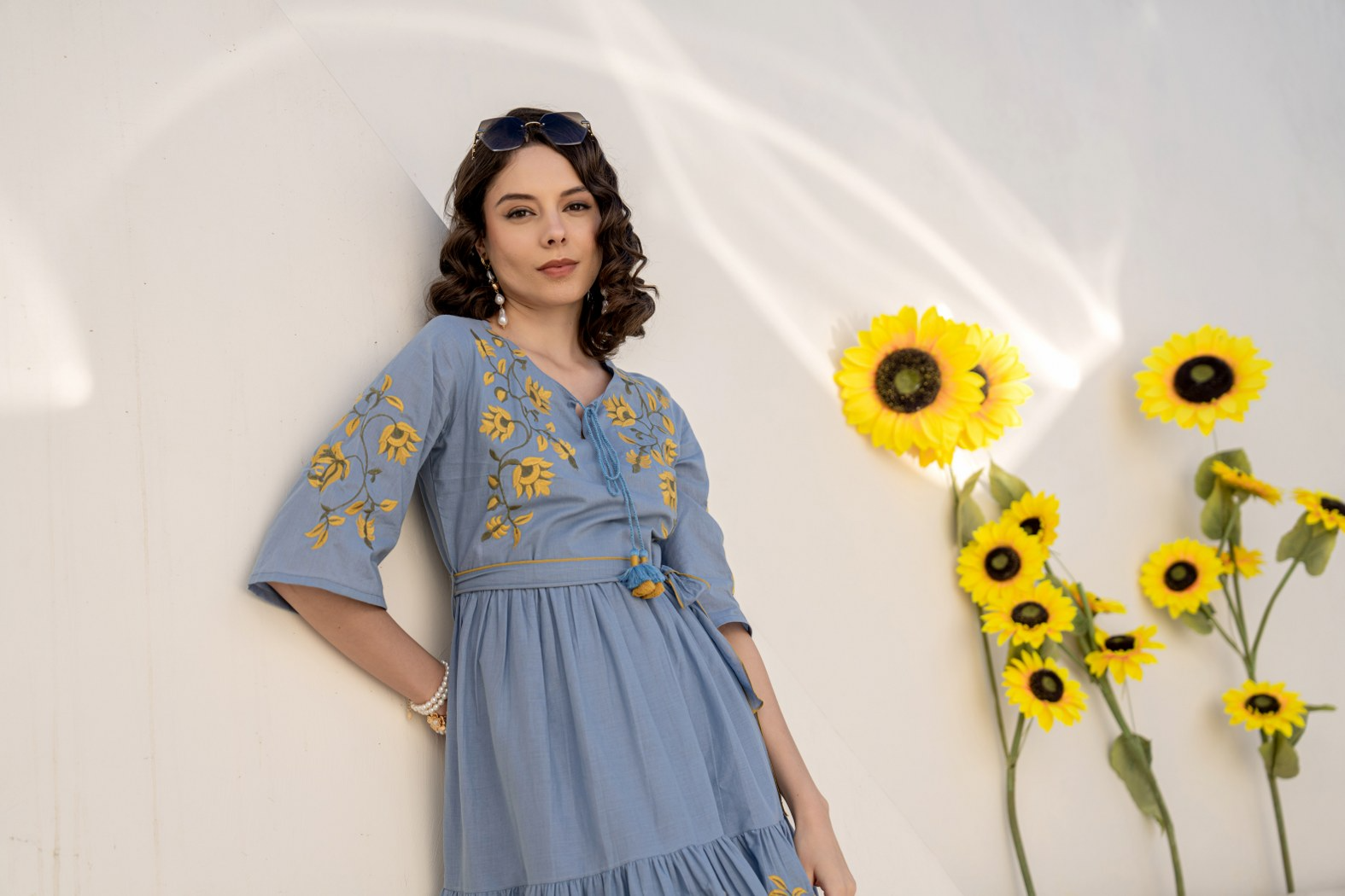 fe81b213-359c-44fe-a4c5-80cb158aa51a Blue summer dress with yellow florals - Image 3