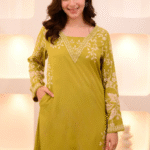 Lime Green Petals Cotton A Line Kurta Palazzo Set