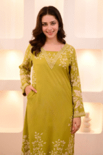 Lime Green Petals Cotton A Line Kurta Palazzo Set