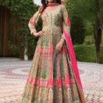 Digital Print Pleated Gown Maxi Ethnic Dresses With Ombre Dupatta