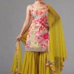 Pink Green Designer Handwork Sharara party Kurta