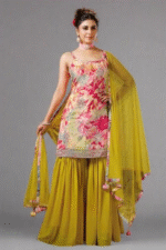 Pink Green Designer Handwork Sharara party Kurta