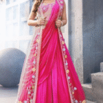 Pink georgette Indo western Lehnga saree