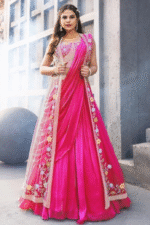 Pink georgette Indo western Lehnga saree