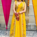 Yellow georgette Indo western Lehnga saree