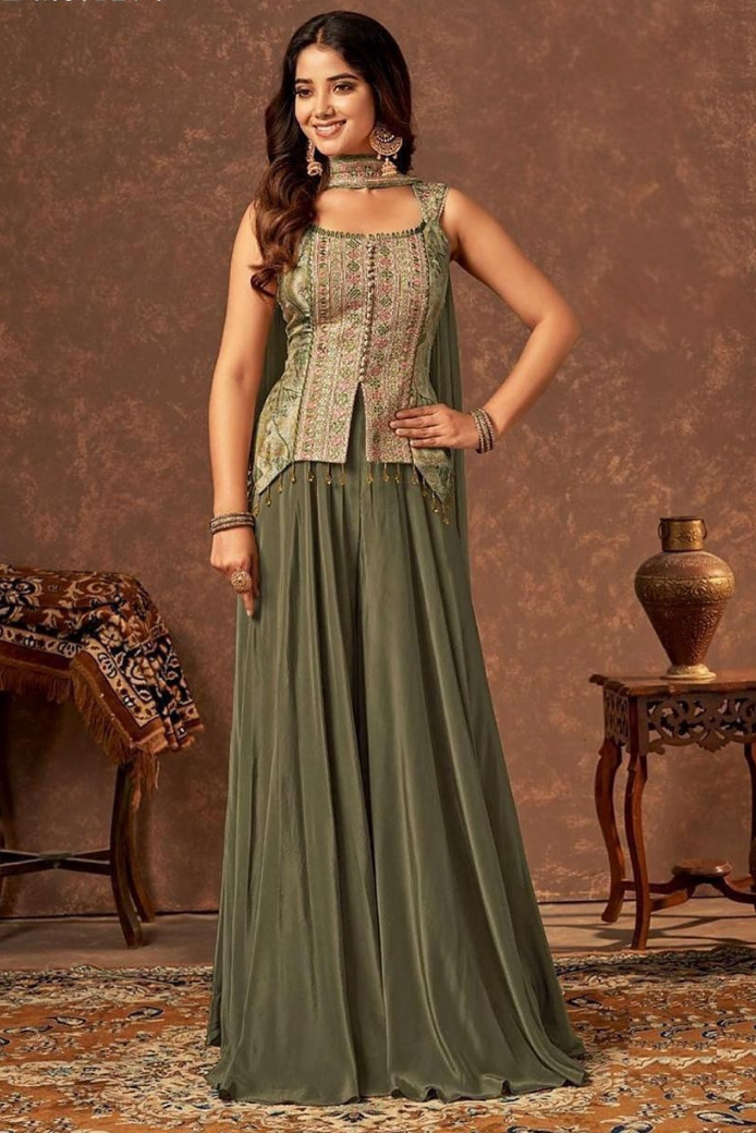 IW9 Mehndi Color Party Wear Designer Plazo Suit - Image 1