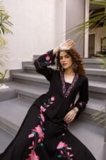 Black printed Kurta with Palazzos - Image 4