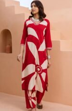 Red Women Ethnic Motifs Printed Kurta with Palazzo - Image 2