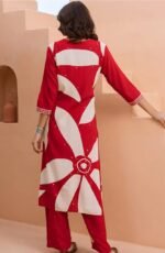 Red Women Ethnic Motifs Printed Kurta with Palazzo - Image 3
