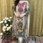 C-Cut Suit Set with digital print and real mirror work