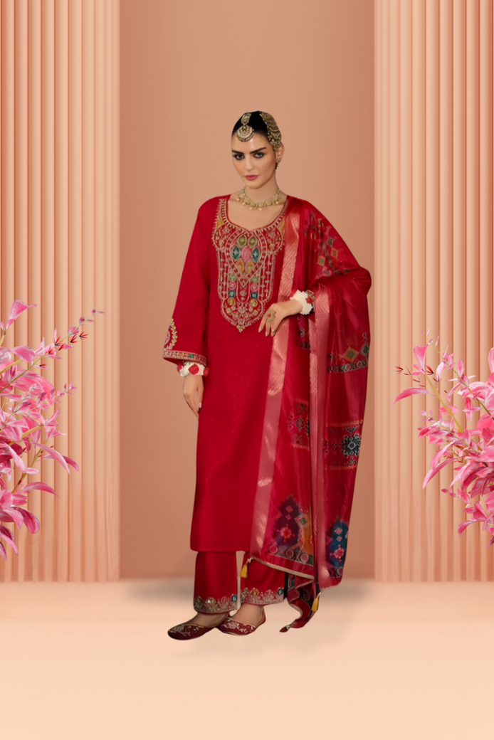 FW9 Readymade Salwar Suits - Red - Image 1
