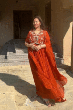 Aarohi : Rust Orange Embroidered Indo-Fusion Set - Image 2