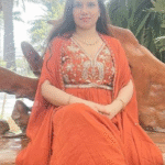 Aarohi : Rust Orange Embroidered Indo-Fusion Set