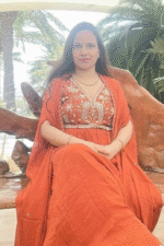 Aarohi : Rust Orange Embroidered Indo-Fusion Set